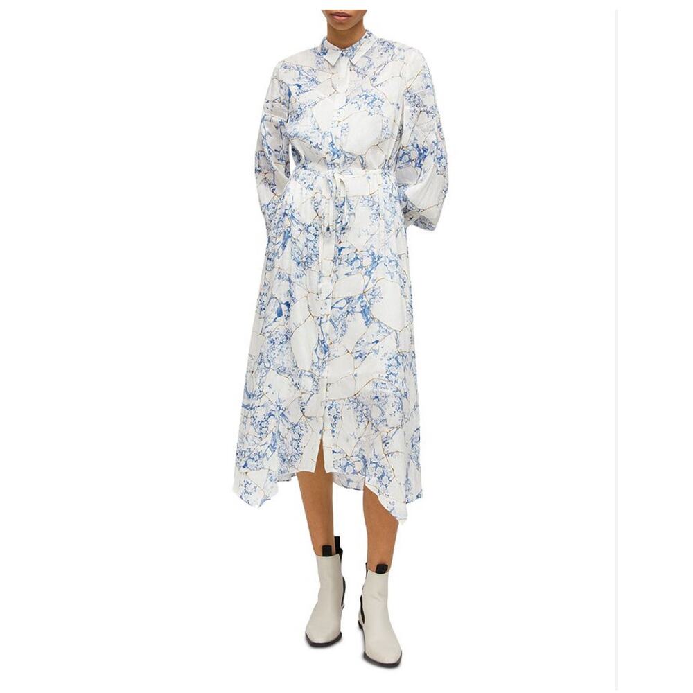 All Saints Skye Buruberu Silk Blend Shirt Dress China Blue 2 NEW $419 - Picture 2 of 12